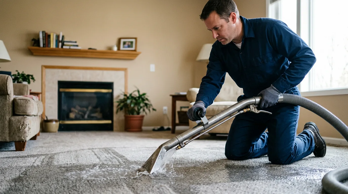 Water damage restoration technician working in a home in Pennsylvania